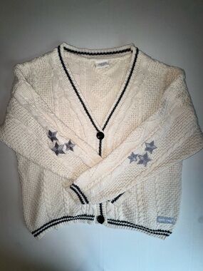 Taylor Swift Folklore Cardigan Cream Cable Knit Star‎ Sleeve Button Front XL/2XL